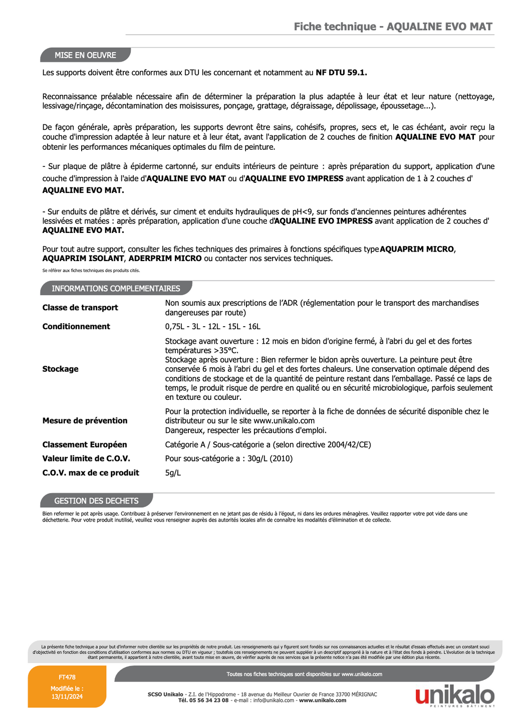 Fiche technique Aqualine Evo Mat Unikalo — page 2